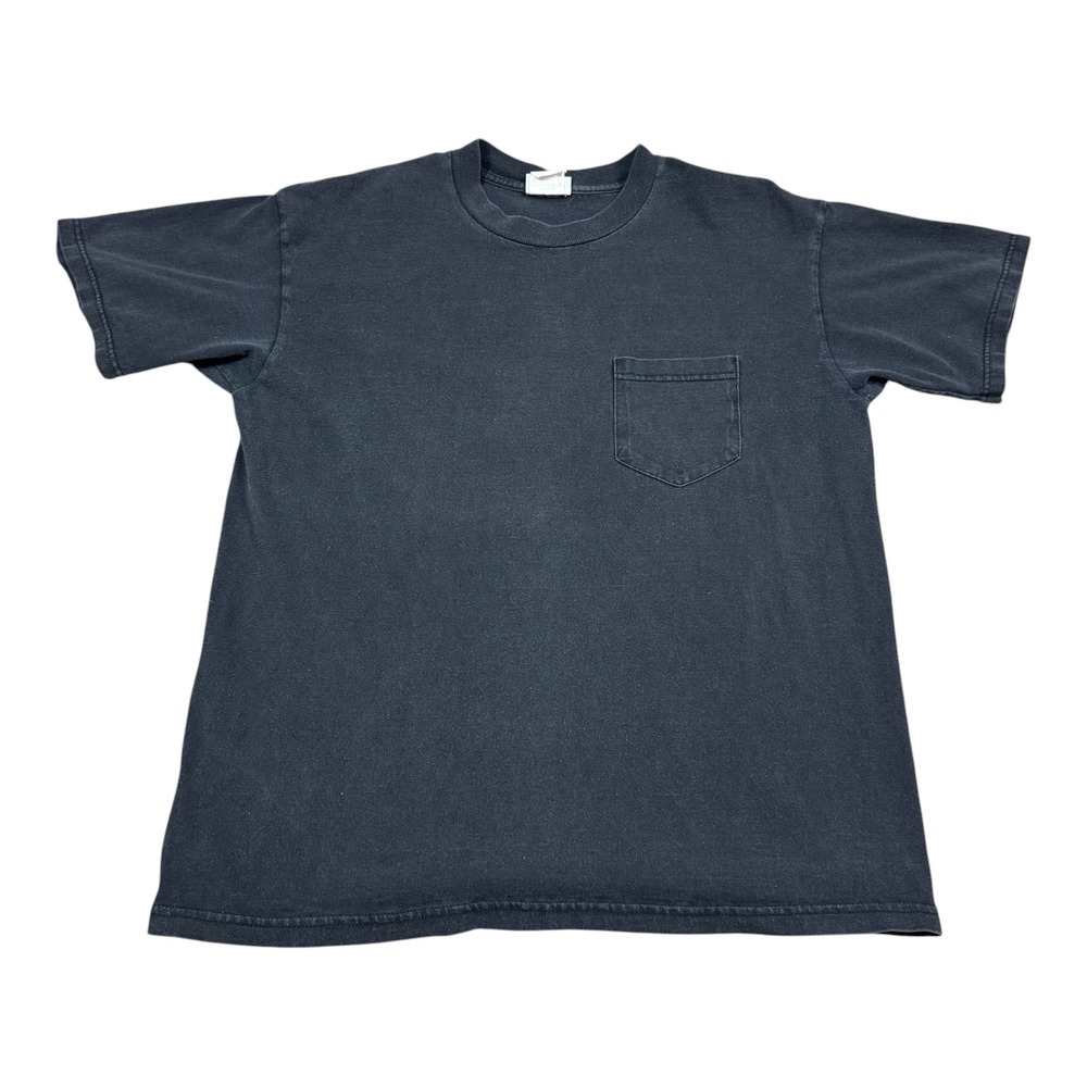 Vintage 90s Basic Editions Black Blank Pocket Double Stitch Shirt Men's Medium